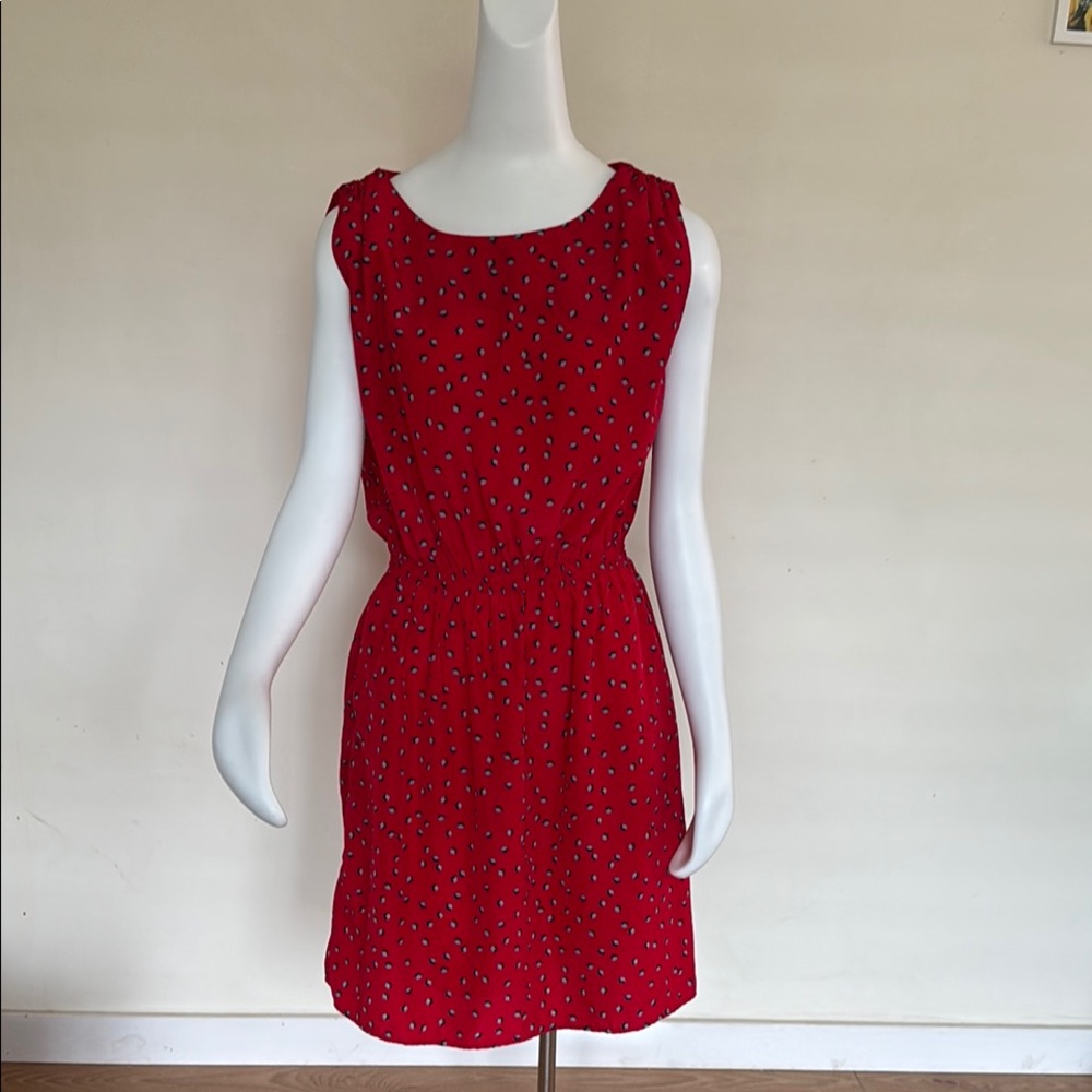 Catherine Malandrino Red Sleeveless Dress with Geometric Pattern